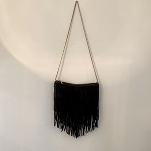 Black Fringe Purse with Gold Chain